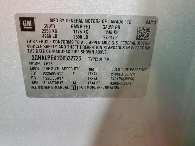 52947676 :رقم المزاد ، 2GNALPEK1D6332726 vin ، 2013 Chevrolet Equinox مزاد بيع