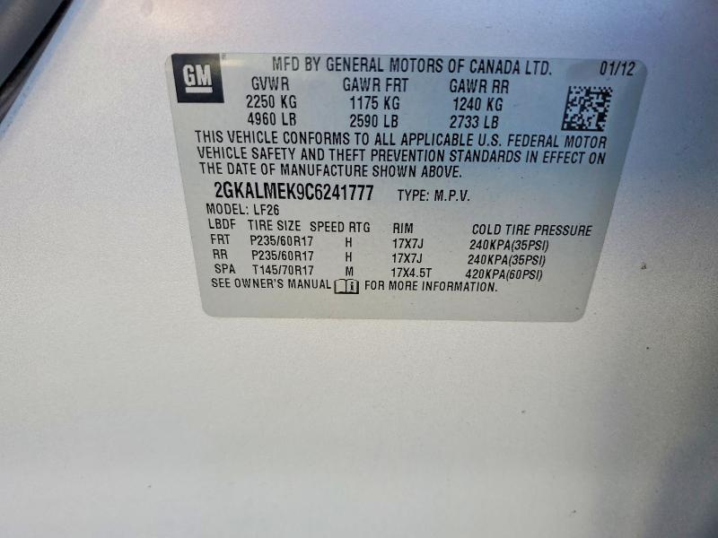 52260656 :رقم المزاد ، 2GKALMEK9C6241777 vin ، 2012 Gmc Terrain مزاد بيع
