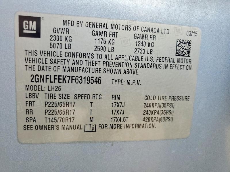 Aukcja sprzedaży 2015 Chevrolet Equinox, vin: 2GNFLFEK7F6319546, numer aukcji: 53954786