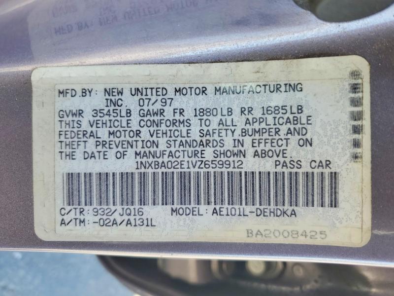54016316 :رقم المزاد ، 1NXBA02E1VZ659912 vin ، 1997 Toyota Corolla مزاد بيع