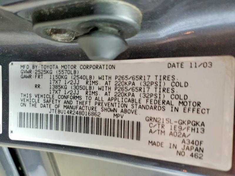 54810556 :رقم المزاد ، JTEBU14R248016862 vin ، 2004 Toyota 4runner مزاد بيع