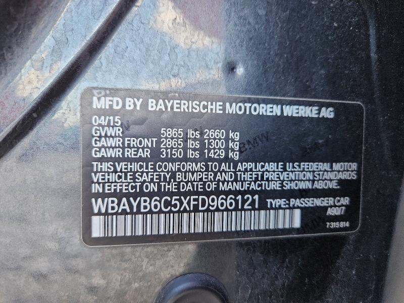 Продаж на аукціоні авто 2015 Bmw 750, vin: WBAYB6C5XFD966121, номер лоту: 52597146