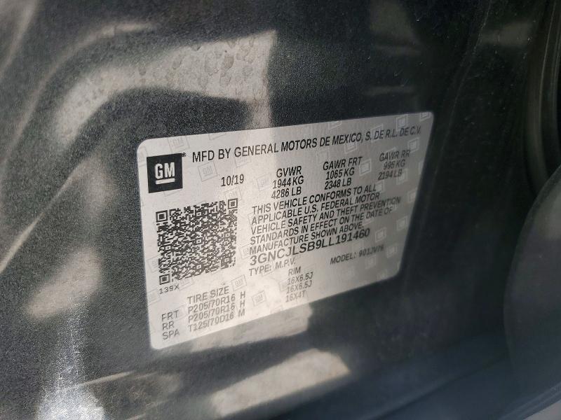 Продаж на аукціоні авто 2020 Chevrolet Trax, vin: 3GNCJLSB9LL191460, номер лоту: 53343926