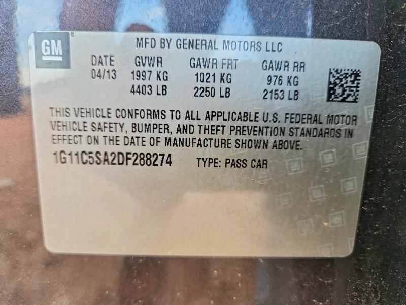 2013 Chevrolet Malibu მანქანა იყიდება აუქციონზე, vin: 1G11C5SA2DF288274, აუქციონის ნომერი: 54850236