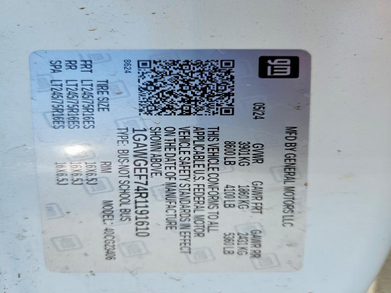 54628706 :رقم المزاد ، 1GAWGEF74R1191610 vin ، 2024 Chevrolet Express G2500 مزاد بيع