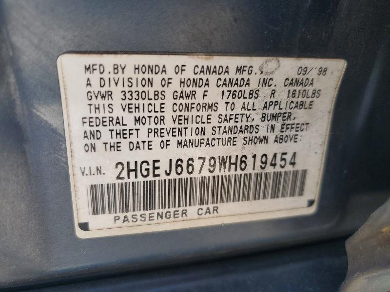 55424516 :رقم المزاد ، 2HGEJ6679WH619454 vin ، 1998 Honda Civic مزاد بيع