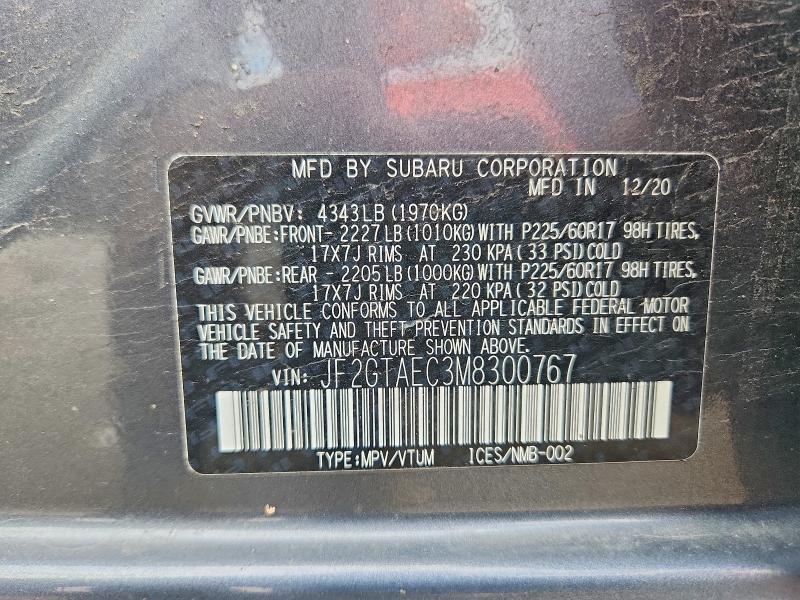 Auction sale of the 2021 Subaru Crosstrek, vin: JF2GTAEC3M8300767, lot number: 53438826