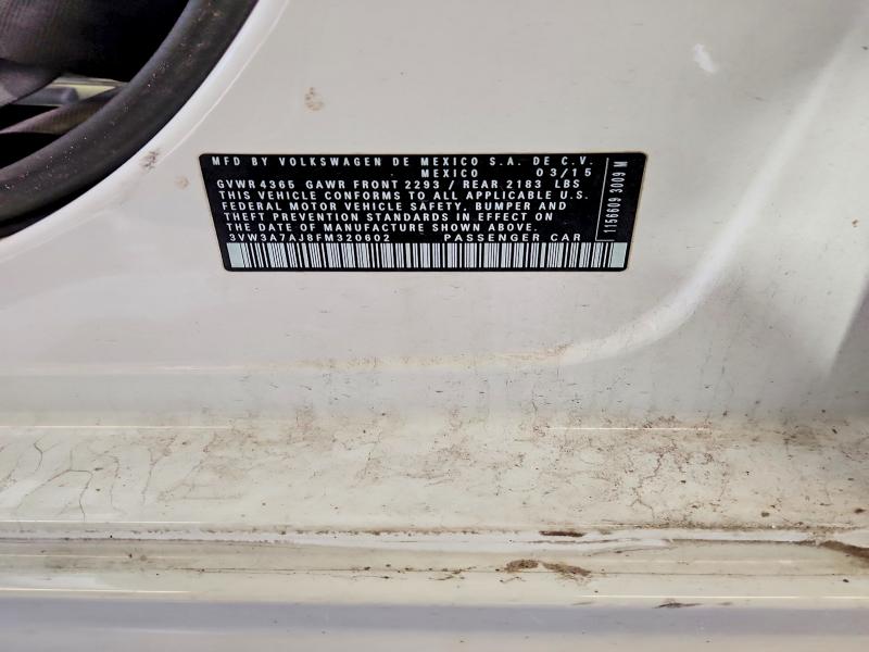 52190646 :رقم المزاد ، 3VW3A7AJ8FM320602 vin ، 2015 Volkswagen Jetta مزاد بيع