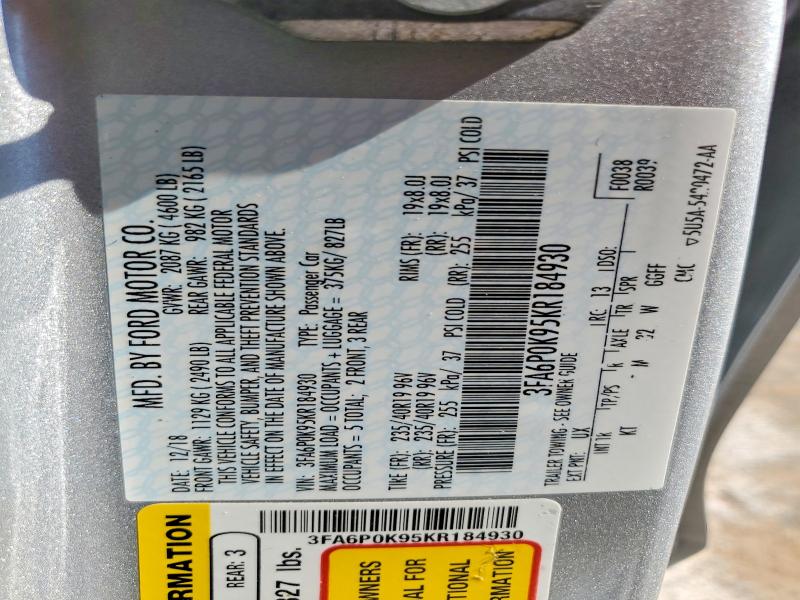 Aukcja sprzedaży 2019 Ford Fusion, vin: 3FA6P0K95KR184930, numer aukcji: 53406786