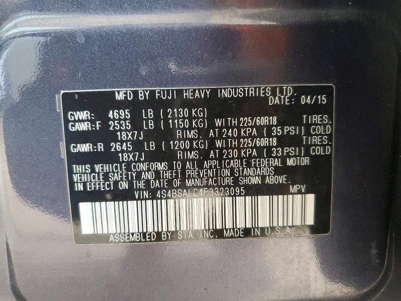 Продаж на аукціоні авто 2015 Subaru Outback, vin: 4S4BSALC4F3323095, номер лоту: 51816316