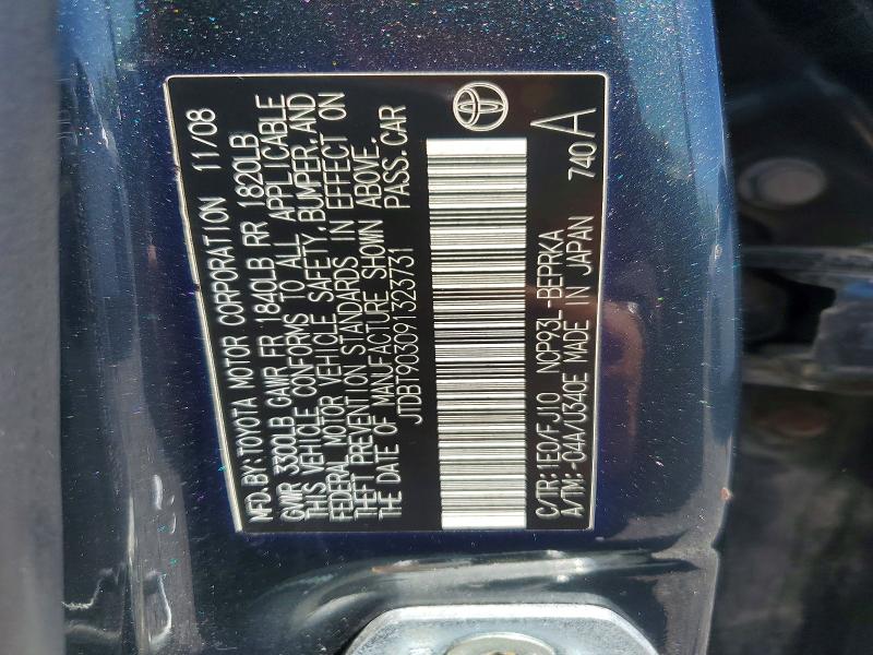 52863516 :رقم المزاد ، JTDBT903091323731 vin ، 2009 Toyota Yaris مزاد بيع