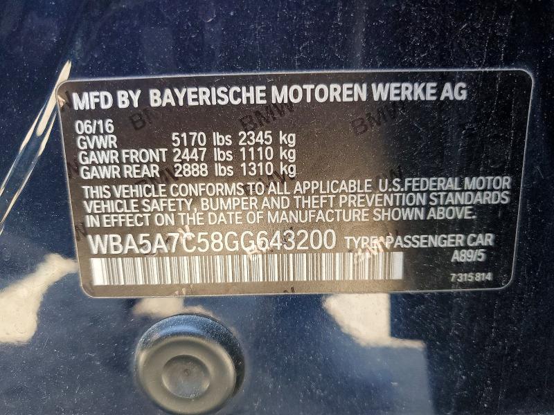 52195706 :رقم المزاد ، WBA5A7C58GG643200 vin ، 2016 Bmw 528 مزاد بيع