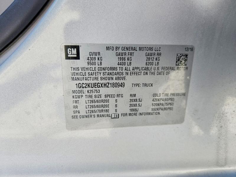 Продаж на аукціоні авто 2017 Chevrolet Silverado, vin: 1GC2KUEGXHZ180949, номер лоту: 52778706
