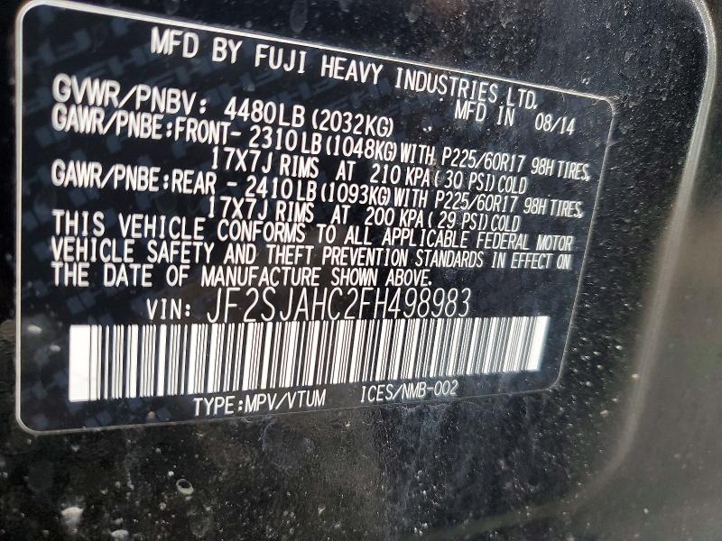 Продажа на аукционе авто 2015 Subaru Forester, vin: JF2SJAHC2FH498983, номер лота: 51915056
