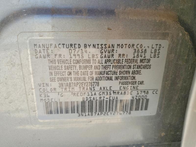 Auction sale of the 2014 Nissan Sentra, vin: 3N1AB7AP2EY276778, lot number: 52904746