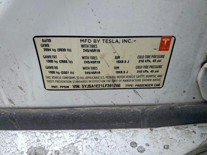 Aukcja sprzedaży 2020 Tesla Model S, vin: 5YJSA1E21LF391266, numer aukcji: 55383006