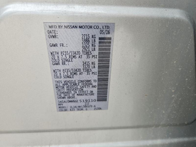 53996956 :رقم المزاد ، 5N1AL0MN6GC519110 vin ، 2016 Infiniti Qx60 مزاد بيع