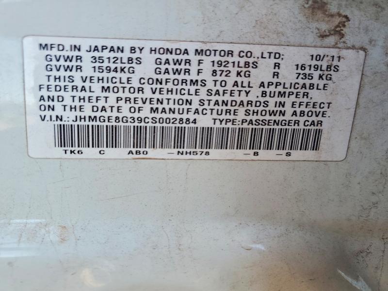 Aukcja sprzedaży 2012 Honda Fit, vin: JHMGE8G39CS002884, numer aukcji: 54468056
