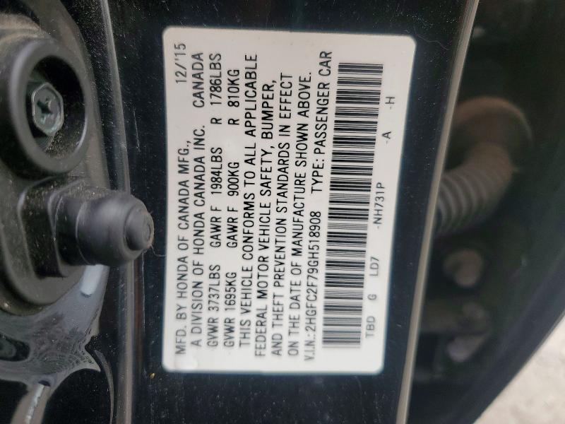 Продаж на аукціоні авто 2016 Honda Civic, vin: 2HGFC2F79GH518908, номер лоту: 54993016