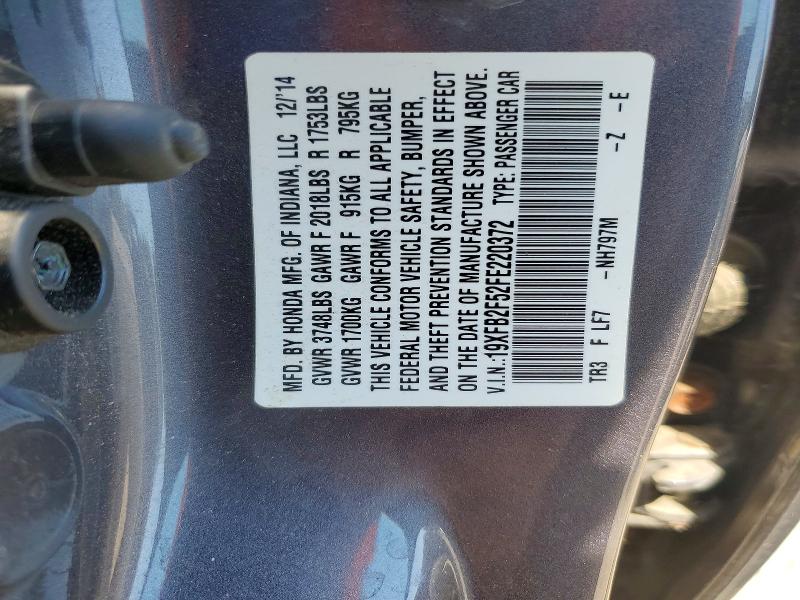Aukcja sprzedaży 2015 Honda Civic, vin: 19XFB2F52FE220372, numer aukcji: 54322886