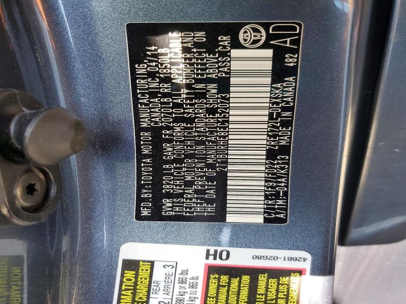 53054896 :رقم المزاد ، 2T1BURHE8EC152073 vin ، 2014 Toyota Corolla مزاد بيع