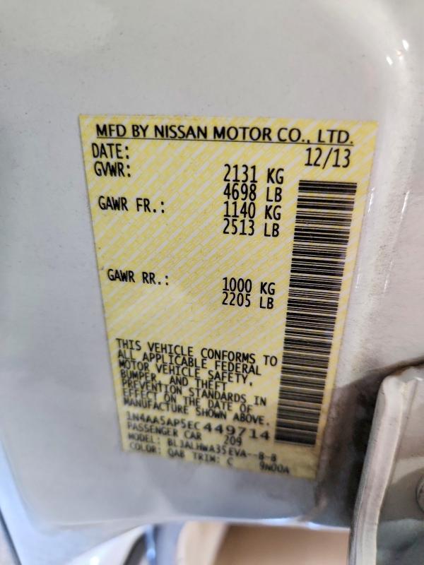 54225526 :رقم المزاد ، 1N4AA5AP5EC449714 vin ، 2014 Nissan Maxima مزاد بيع