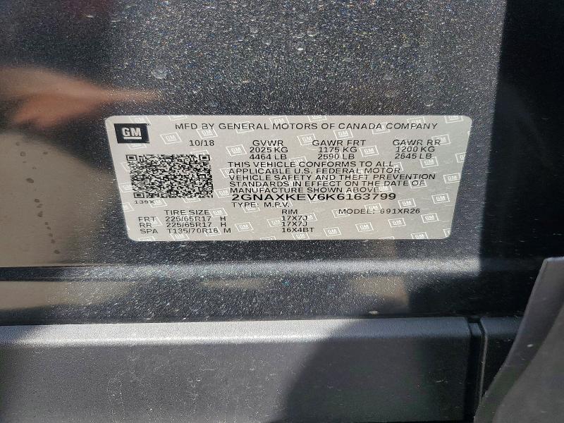2019 Chevrolet Equinox მანქანა იყიდება აუქციონზე, vin: 2GNAXKEV6K6163799, აუქციონის ნომერი: 55050856