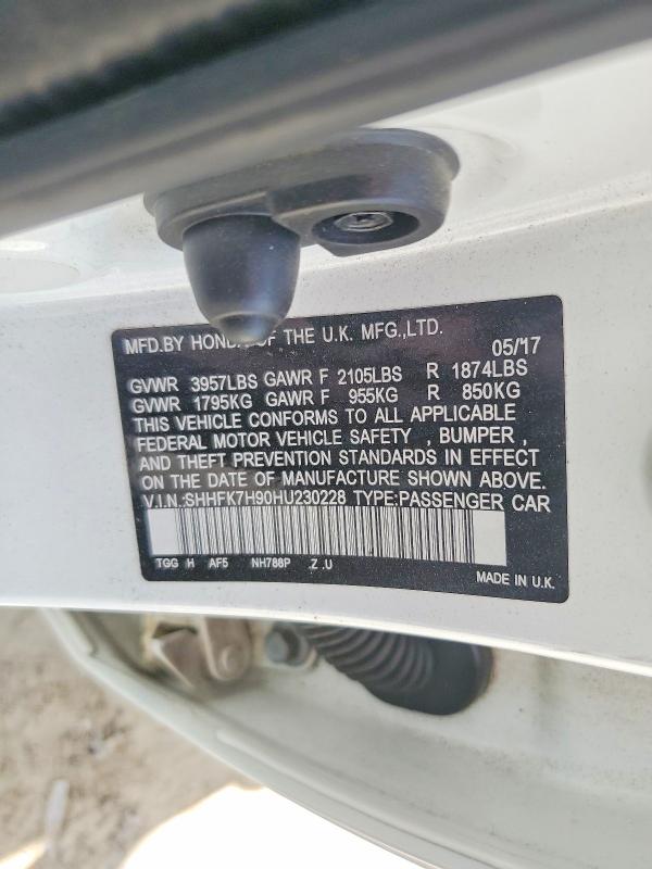 54756646 :رقم المزاد ، SHHFK7H90HU230228 vin ، 2017 Honda Civic مزاد بيع