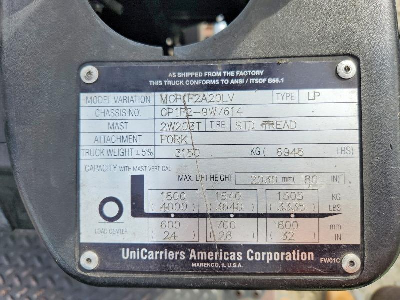 52326636 :رقم المزاد ، CP1F29W7614 vin ، 2015 Unicariers Forklift مزاد بيع