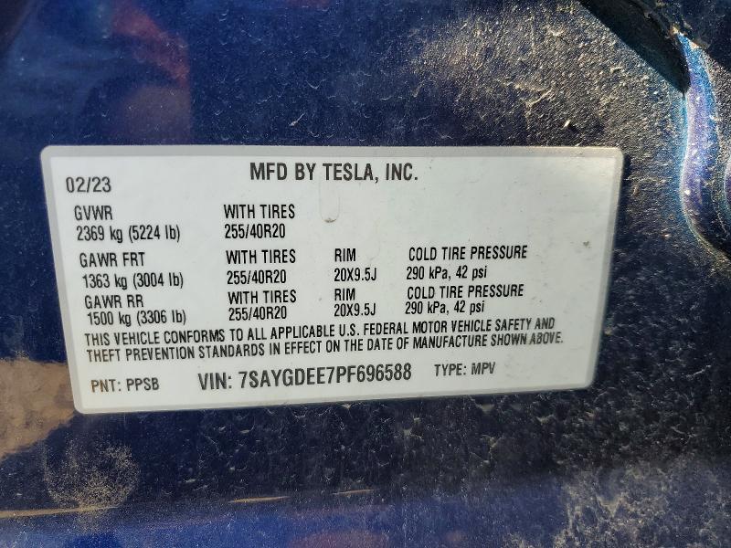 Продаж на аукціоні авто 2023 Tesla Model Y, vin: 7SAYGDEE7PF696588, номер лоту: 53167016
