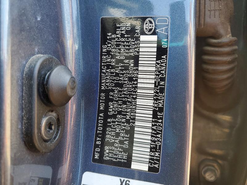 53829546 :رقم المزاد ، 2T1BURHE4EC141961 vin ، 2014 Toyota Corolla مزاد بيع