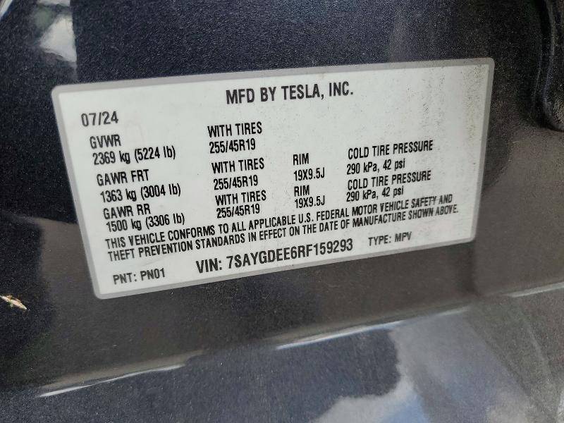 55006926 :رقم المزاد ، 7SAYGDEE6RF159293 vin ، 2024 Tesla Model Y مزاد بيع