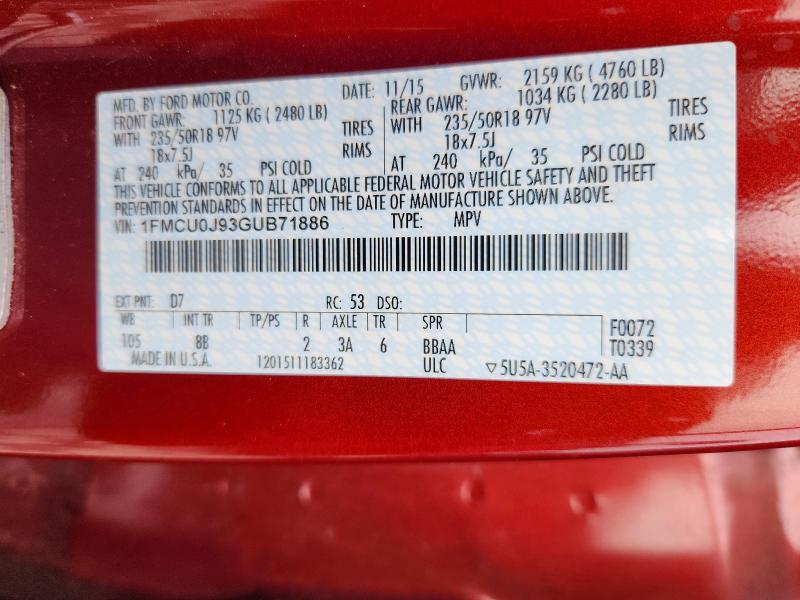 Продаж на аукціоні авто 2016 Ford Escape, vin: 1FMCU0J93GUB71886, номер лоту: 55505106