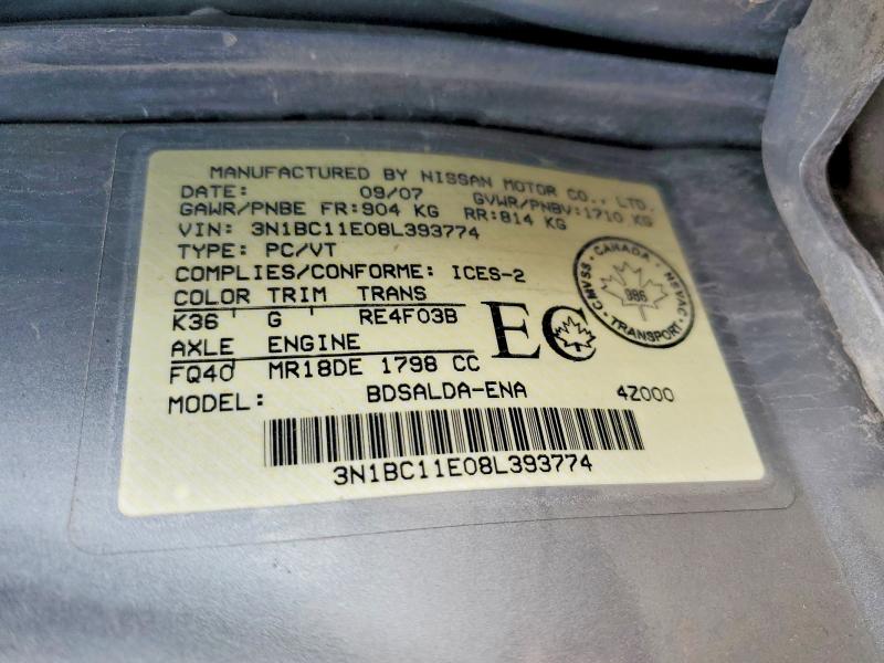 Aukcja sprzedaży 2008 Nissan Versa, vin: 3N1BC11E08L393774, numer aukcji: 53375976