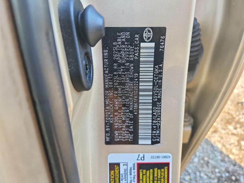 54111386 :رقم المزاد ، 4T1BK1FK1CU522419 vin ، 2012 Toyota Camry مزاد بيع