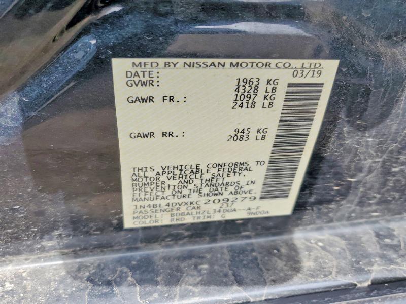 54200656 :رقم المزاد ، 1N4BL4DVXKC209279 vin ، 2019 Nissan Altima مزاد بيع