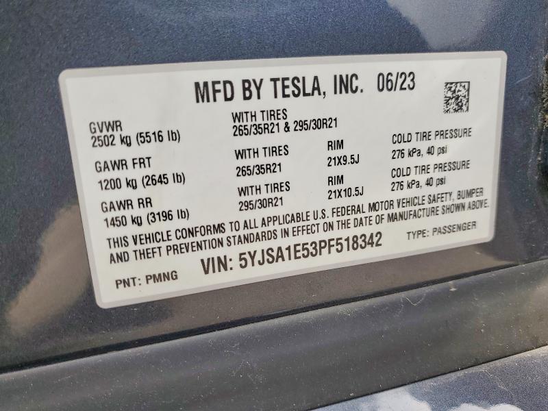 51213296 :رقم المزاد ، 5YJSA1E53PF518342 vin ، 2023 Tesla Model S مزاد بيع