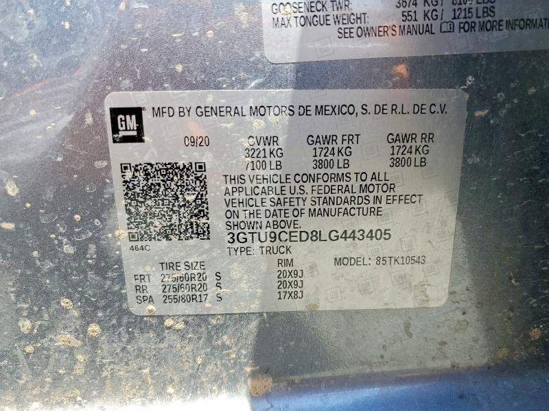 Продажа на аукционе авто 2020 Gmc Sierra, vin: 3GTU9CED8LG443405, номер лота: 52890506