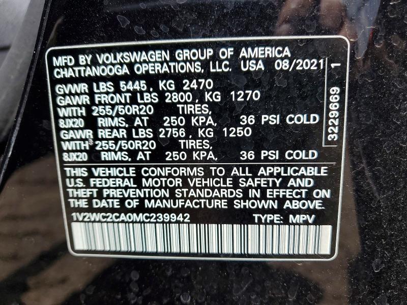 2021 Volkswagen Atlas Cross Sport მანქანა იყიდება აუქციონზე, vin: 1V2WC2CA0MC239942, აუქციონის ნომერი: 53283336