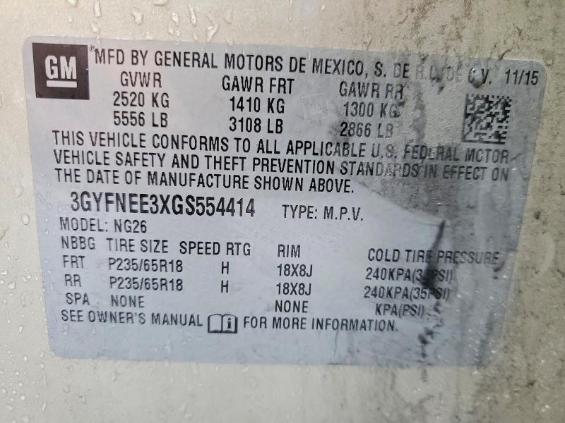 52395156 :رقم المزاد ، 3GYFNEE3XGS554414 vin ، 2016 Cadillac Srx مزاد بيع