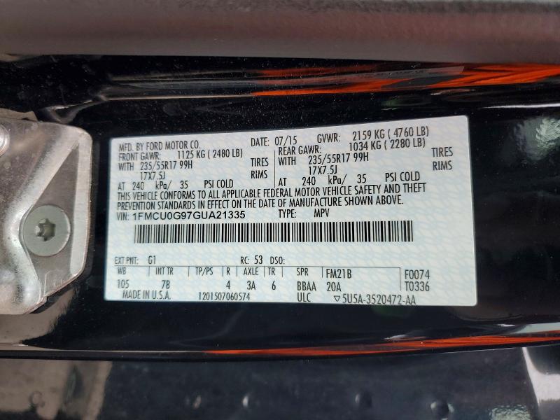 Aukcja sprzedaży 2016 Ford Escape, vin: 1FMCU0G97GUA21335, numer aukcji: 53644066