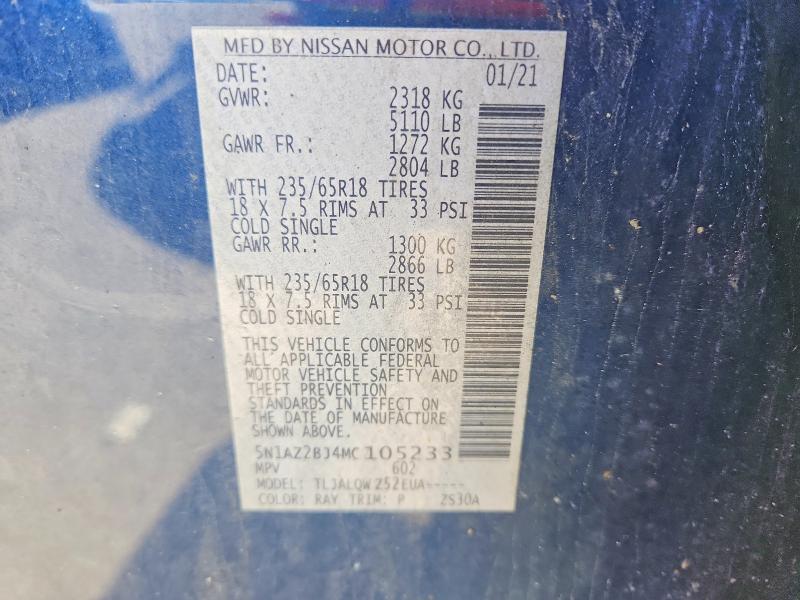 Продаж на аукціоні авто 2021 Nissan Murano, vin: 5N1AZ2BJ4MC105233, номер лоту: 55178956