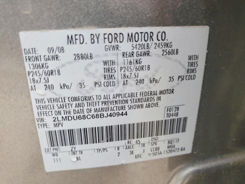 2008 Lincoln Mkx მანქანა იყიდება აუქციონზე, vin: 2LMDU68C68BJ40944, აუქციონის ნომერი: 53377686