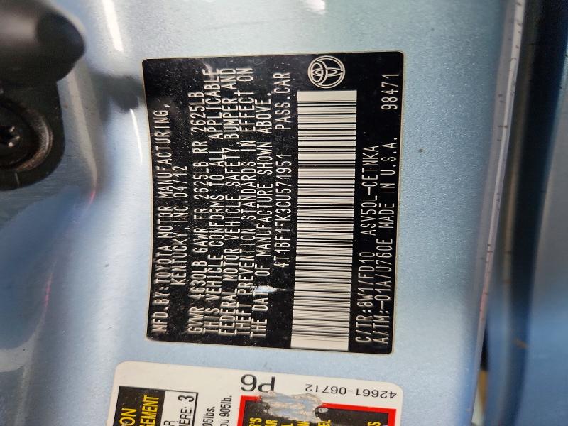 53225726 :رقم المزاد ، 4T1BF1FK3CU571951 vin ، 2012 Toyota Camry مزاد بيع