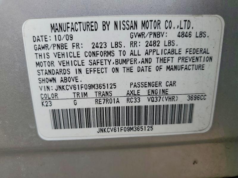 53193796 :رقم المزاد ، JNKCV61F09M365125 vin ، 2009 Infiniti G37 Sedan مزاد بيع