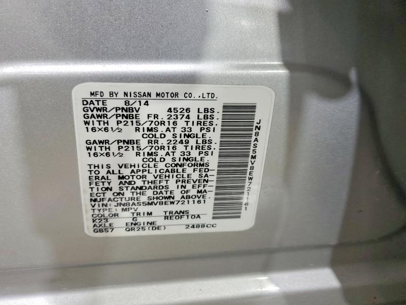 53202476 :رقم المزاد ، JN8AS5MV8EW721161 vin ، 2014 Nissan Rogue Select مزاد بيع