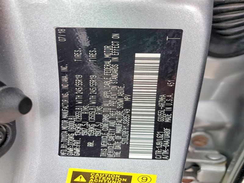 2018 Toyota Highlander მანქანა იყიდება აუქციონზე, vin: 5TDJZRFH1JS895749, აუქციონის ნომერი: 53845306