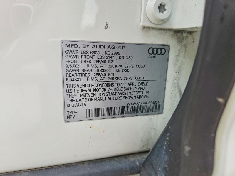 53929856 :رقم المزاد ، WA1VAAF78HD048017 vin ، 2017 Audi Q7 مزاد بيع