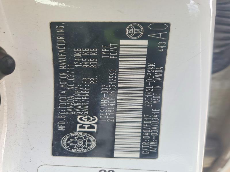 Продаж на аукціоні авто 2011 Toyota Corolla, vin: 2T1BU4EE8BC612593, номер лоту: 52720626