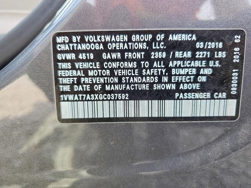 Aukcja sprzedaży 2016 Volkswagen Passat, vin: 1VWAT7A3XGC037592, numer aukcji: 55089426